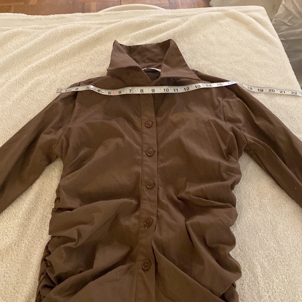 Zara gorgeous stretchy mini button down dress w/ rouching. flattering! Worn once - Picture 10 of 16